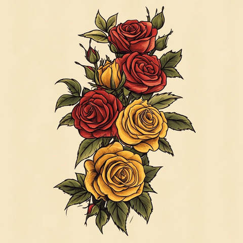 红黄玫瑰角花传统风格