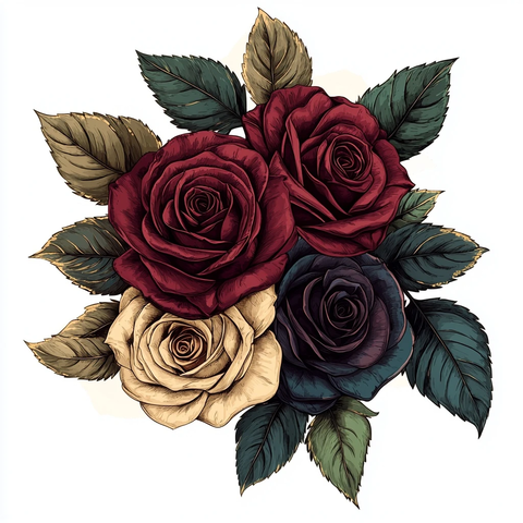 深色玫瑰插画组合