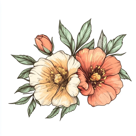 白色背景上的手绘花朵