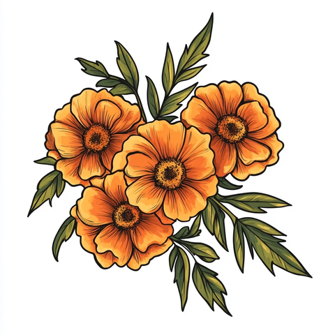 万寿菊花簇插画