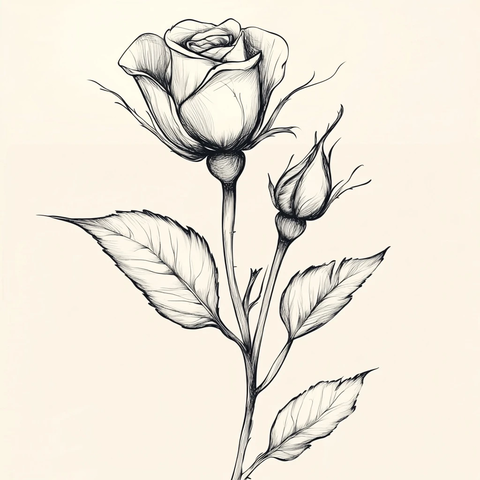 玫瑰花苞素描图案