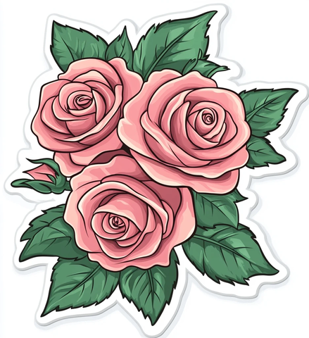 粉色玫瑰绿色叶子矢量插画