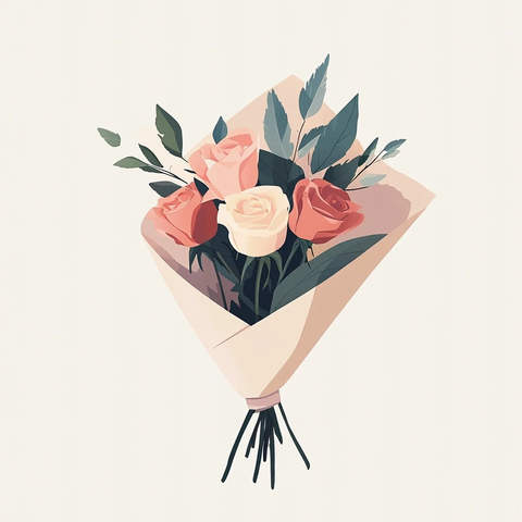 玫瑰花束纸包装插画