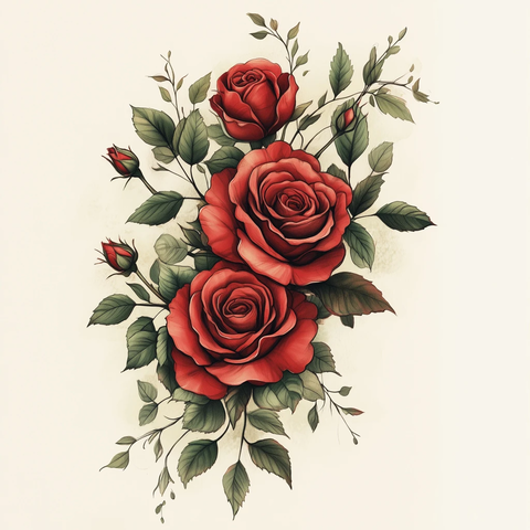 红绿玫瑰老式纹身图案