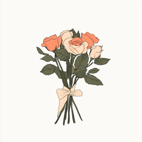 迷你玫瑰花束插画