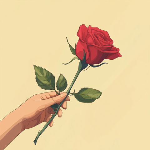 单支红玫瑰数字艺术