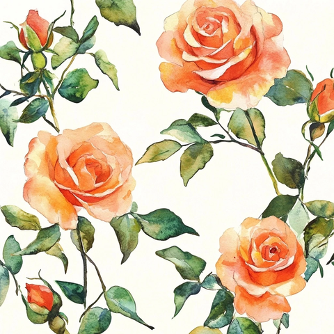 散落玫瑰水彩画