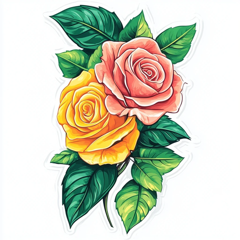 植物叶子玫瑰黄色彩贴