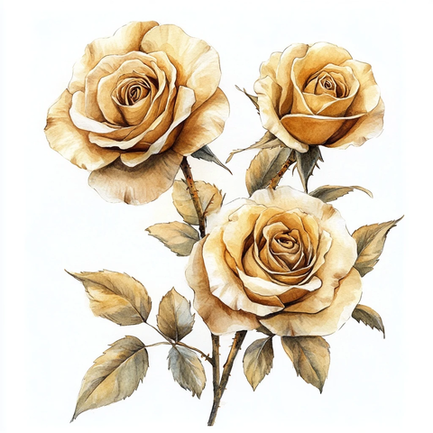 金色奶油哥特玫瑰水彩画
