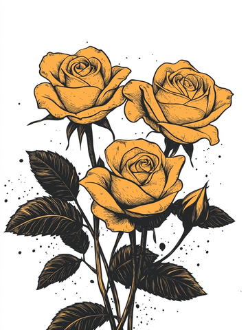 黄色玫瑰复古画