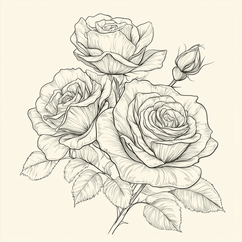 俯视玫瑰花蕾线稿