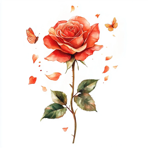 水彩玫瑰花瓣变蝴蝶