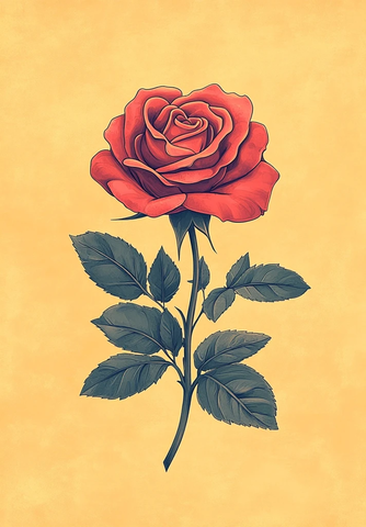 简单线条玫瑰花纹身设计