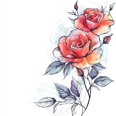 玫瑰花叶藤蔓插画