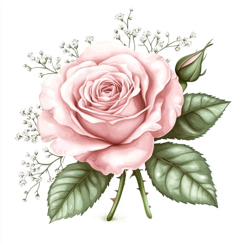 粉色玫瑰花蕾与绿叶