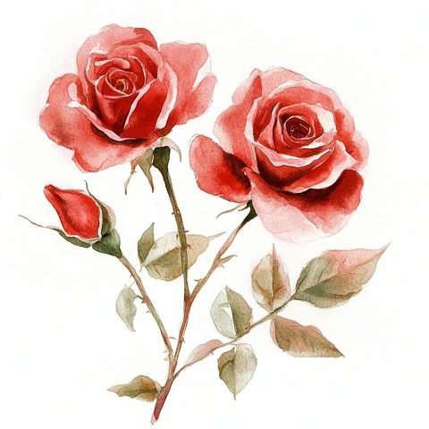 深红玫瑰水彩插画