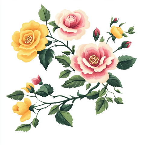 刺绣玫瑰与中文符号