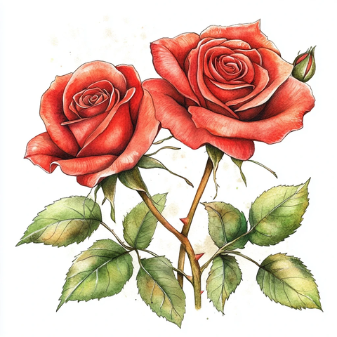 水彩玫瑰白底剪贴画