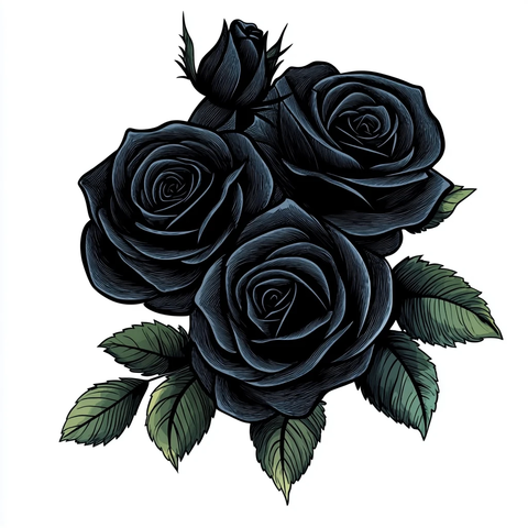 黑色玫瑰木刻矢量插画