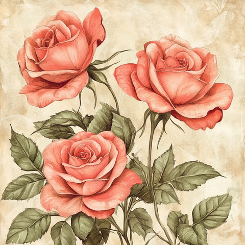 水彩玫瑰浅棕背景