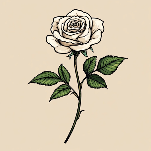 横放白玫瑰与长茎叶