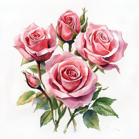 玫瑰水彩明信片