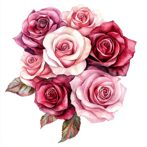 水彩粉红玫瑰花束