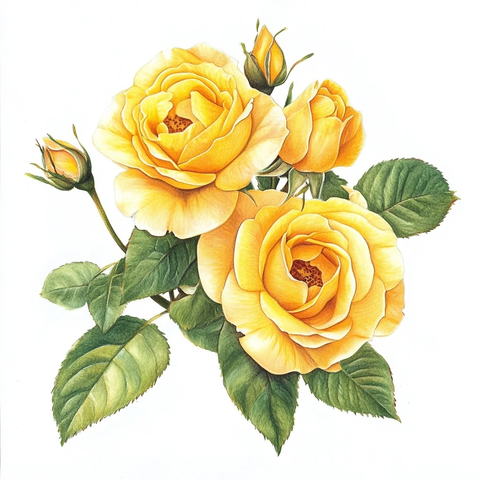 黄玫瑰写实彩绘白色背景