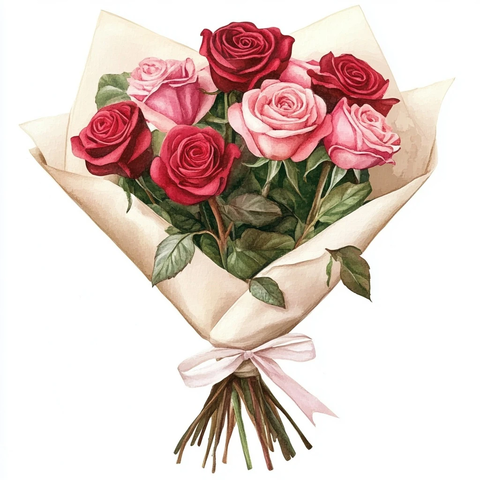 红粉玫瑰花束奶油纸包装