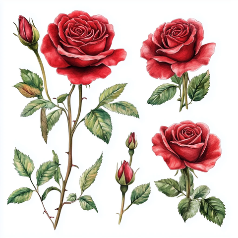 玫瑰水彩插画细节展现