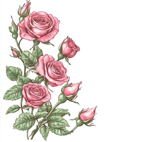 粉色玫瑰红花朵手绘插图