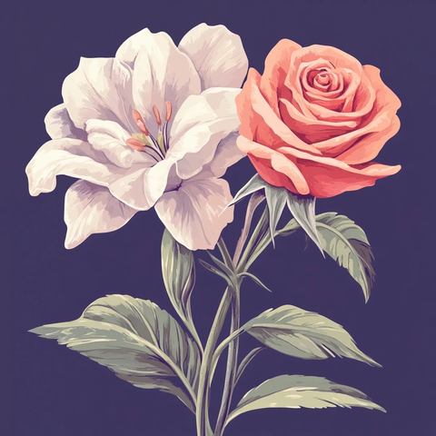 百合玫瑰扁平插画