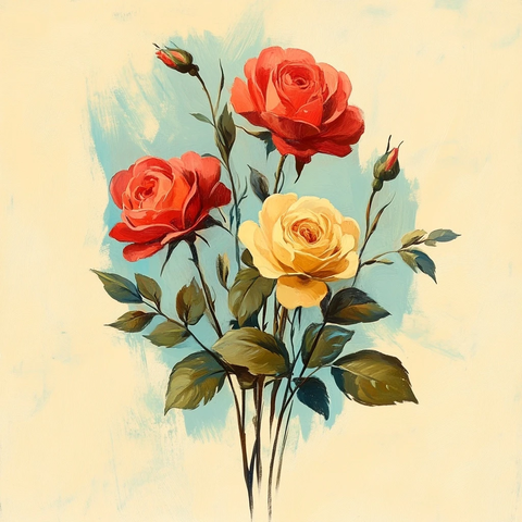 花朵图案苏联风格插画