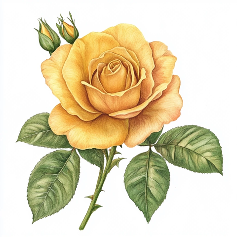 黄色玫瑰与叶子插画