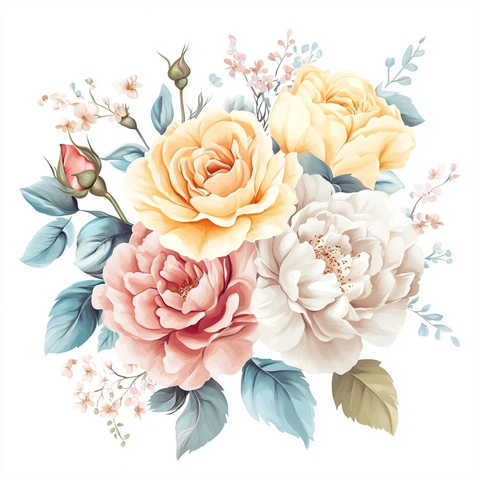 玫瑰与芍药花艺插画