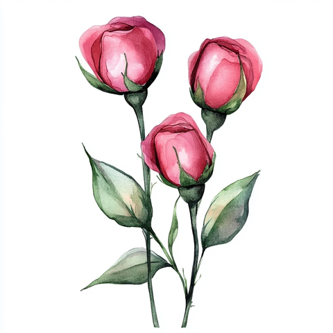 粉色玫瑰花苞水彩插画