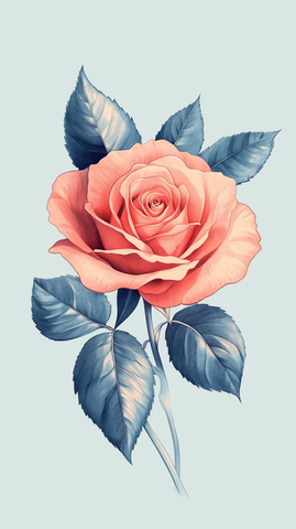 开放珊瑚色玫瑰纹身设计