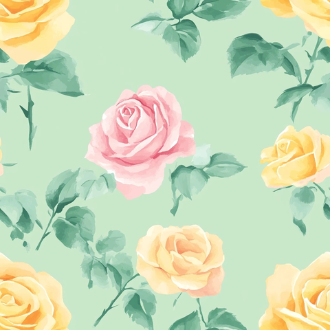 黄玫瑰粉玫瑰绿叶水彩画