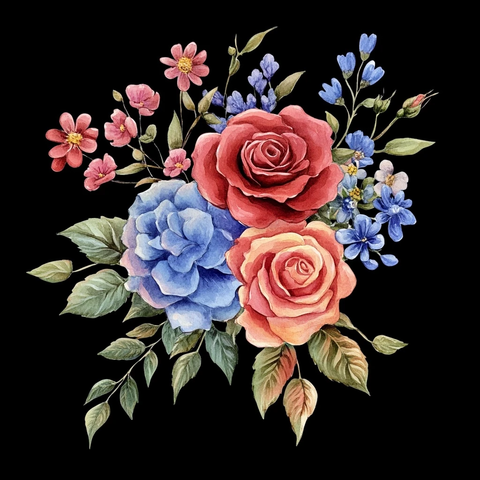 玫瑰野花水彩剪贴画