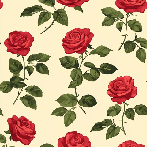 红玫瑰浅黄背景无缝图案