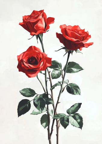 红色玫瑰简约手绘花卉画