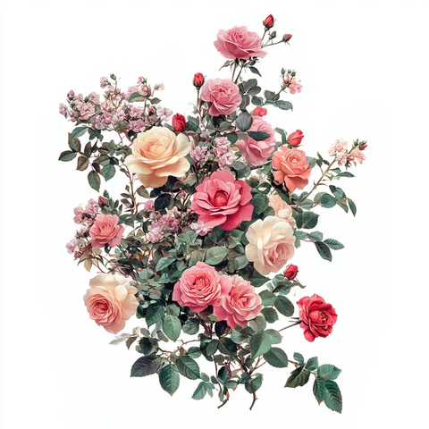 大玫瑰花丛与多种花卉