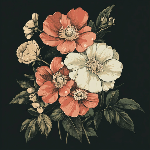 复古花卉插画图案