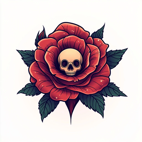 玫瑰花骷髅矢量贴纸设计