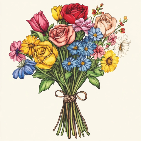 手工绘制多彩花束