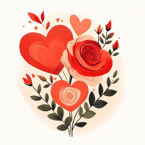 玫瑰与心形插画周年贺卡