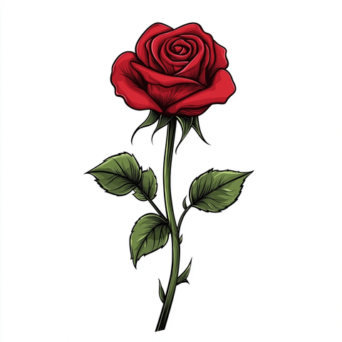 红色玫瑰绿色茎矢量插画