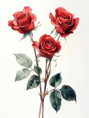 三朵深红玫瑰水彩画