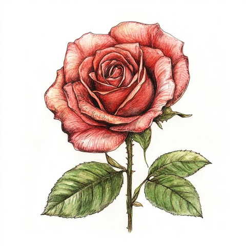 玫瑰花复古风格白底插画