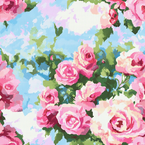 粉红玫瑰花束十字绣图案